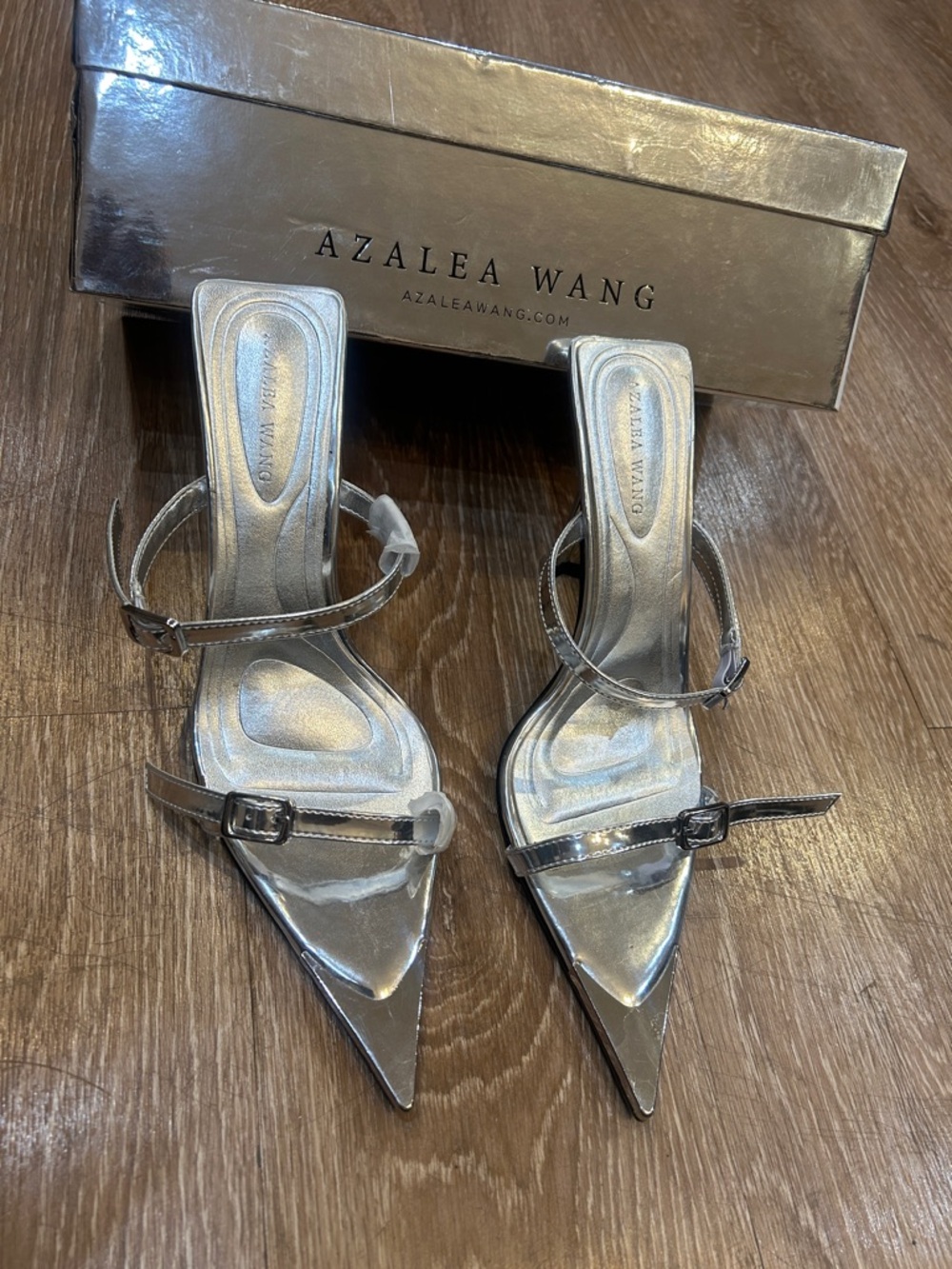 Azalea Wang Silver Pointed-Strap Heels